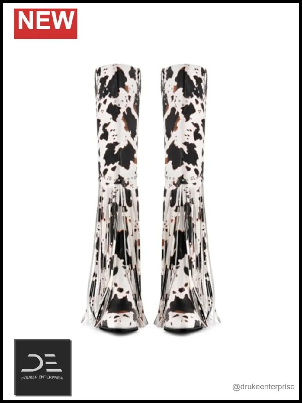 Western Over Knee Cowboy Boots Fringe Wide Calf Pull On Stacked Heel Almond Toe